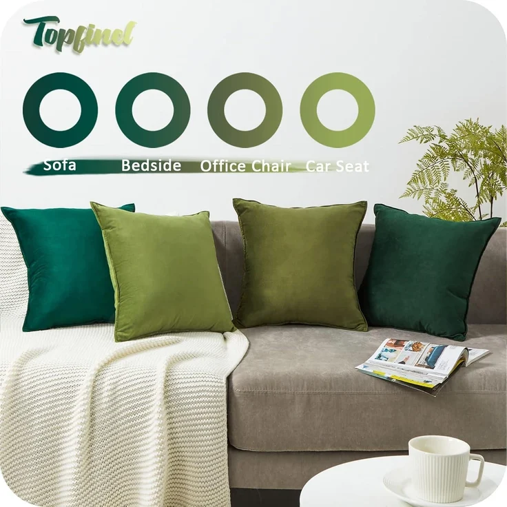 Topfinel Kissenbezug 50x50 cm 4er Set Samt Dekokissen grün Sofakissen – Bild 3