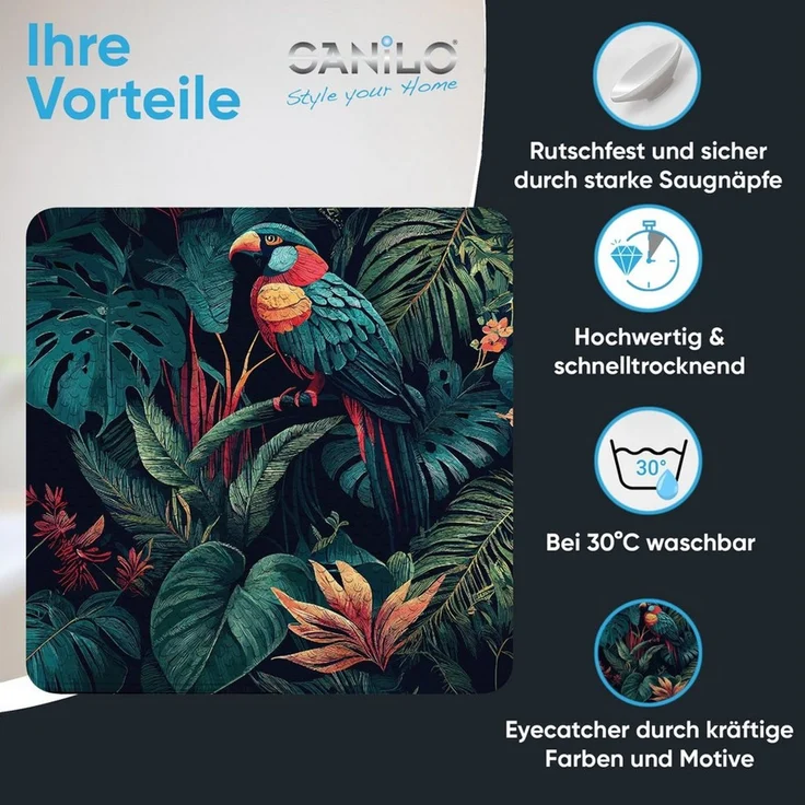 Sanilo Duschmatte, mit Motiv, rutschfest, waschbar, quadratisch, 230 extra starke Saugnäpfe, Kunststoff PVC, 53 x 53 cm, Exotic – Bild 2