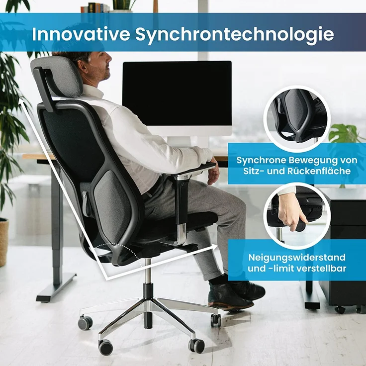 Ergotopia® MasterBack Executive ergonomischer Bürostuhl mit 3D Neigungsmechanik - Premium Schreibtischstuhl Made in Germany mit Lordosenstütze, Synchronmechanik & verstellbaren 5D Armlehnen – Bild 4
