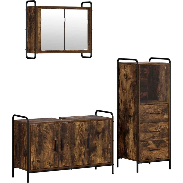 vidaXL Badezimmerschrank-Set 3 stk. Räuchereiche 40 x 36 x 109,5 cm 3444527 – Bild 2
