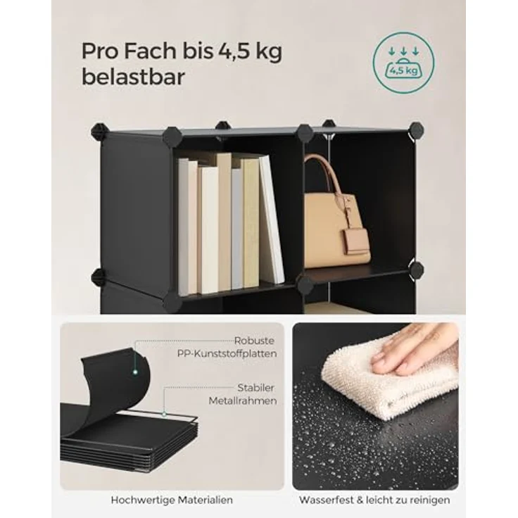 Songmics Regalsystem, Schuhregal, Set aus 12 Würfeln, Kleiderschrank aus Kunststoff, mit Türen, Steckregal, Aufbewahrung von Kleidung, Schuhen und Büchern, einfache Montage, schwarz LPC34HV1 – Bild 5