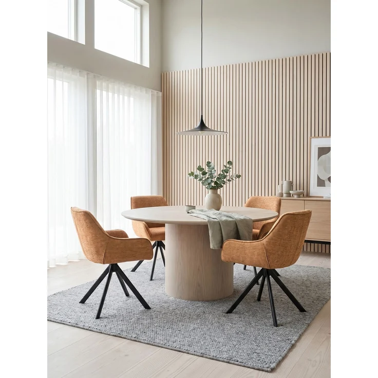 GOEURVANT 1178 Esszimmerstühle 6er-Set mit Armlehnen, 360° Drehbar, Chenille - Orange – Bild 3