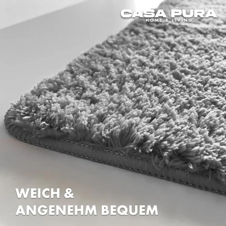 casa pura Badematte 50 x 60 cm, weicher Shaggy Badezimmerteppich, rutschfest und waschbar, Silbergrau Sky Soft – Bild 3