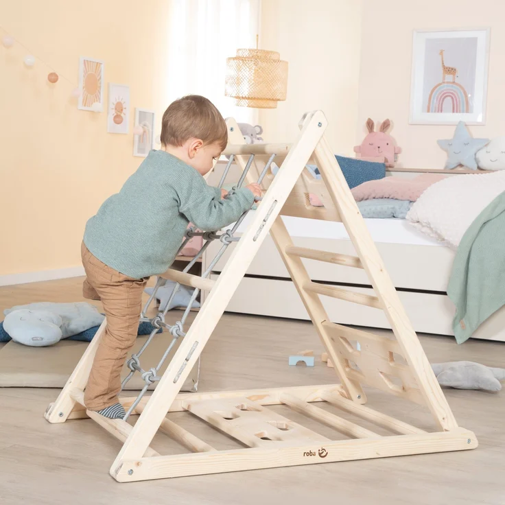 roba Kletterdreieck aus Holz - 3-Seiten-Funktion - Natur / Grau – Bild 6