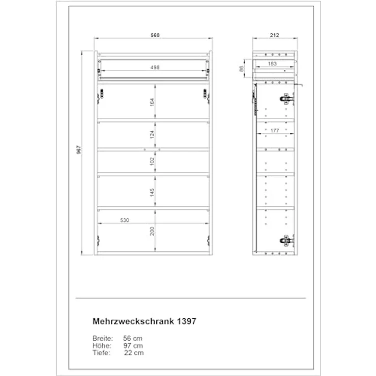 Germania Hängender Mehrzweckschrank 1397-549 GW-Ameca, in Graphit/Eiche, geringe Tiefe, optimal für schmale Flure, 56 x 97 x 22 cm (BxHxT) – Bild 3