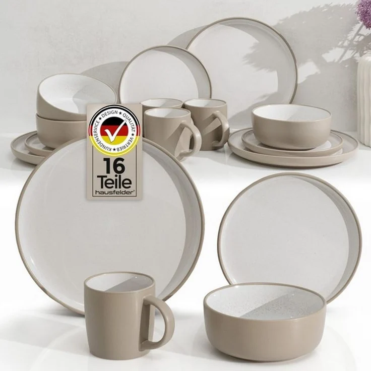 Hausfelder Geschirr-Set Steingut Geschirrset 4 Personen, 16teilig, Nordic Sand (16-tlg), 4 Personen, Steinzeug, spülmaschinen- & mikrowellengeeignet, Reaktivglasur – Bild 4