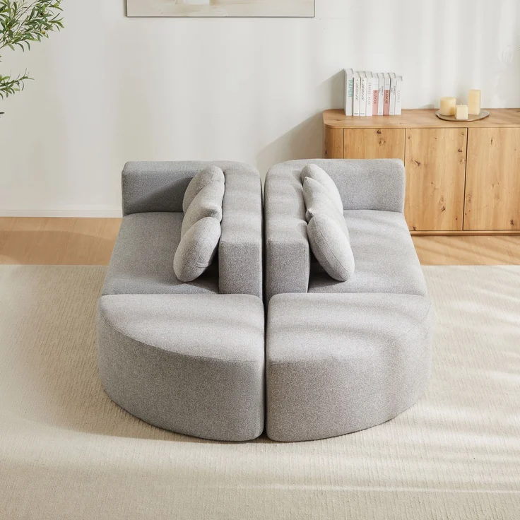 Merax 4-Sitzer Sofas, 292cm Modulare Sofa, Modulare Schlafcouch mit Schlaffunktion, Vollkomprimierte Cloud Couch, Chenille, Ohne Montage, Hellgrau – Bild 6