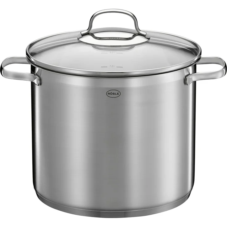RÖSLE ELEGANCE Gemüsetopf aus Edelstahl, mit Glasdeckel und Innenskalierung, induktionsgeeignet, spülmaschinenfest, vielseitig für Suppen, Eintöpfe und mehr, Ø 24 cm, 13-Liter-Fassungsvermögen – Bild 1