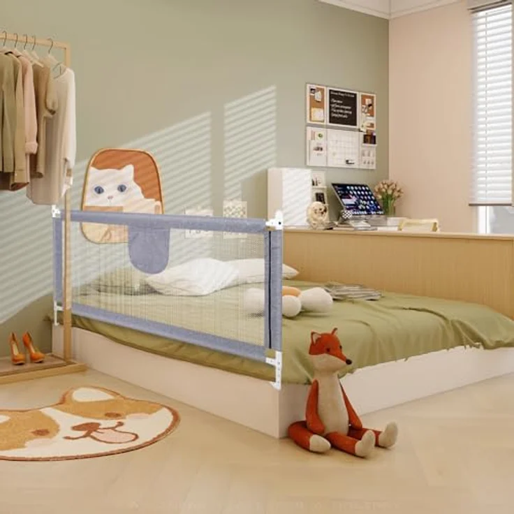 HUOLE höhenverstellbares Bettgitter -Kleinkind Bettschutzgitter Bettgitter Kinderbettgitter Babybettgitter Gitter Kinderbett Babybett Rausfallschutz-1,8 m – grau – Bild 7