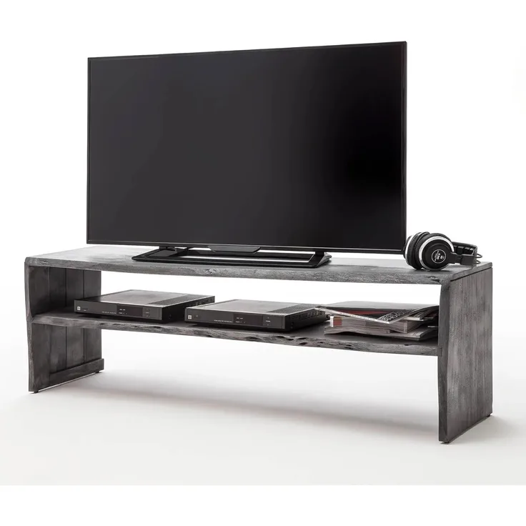 TV-Board 'BIRAMI' Lowboard Akazie massiv grau Baumkante