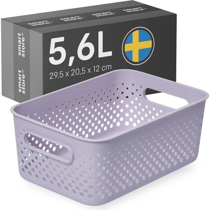 SmartStore Aufbewahrungskorb mit Griffen in lavendel 5,6L (29,5 x 20,5 x 12 cm) I Körbchen Aufbewahrung aus recyceltem Kunststoff I Essence M Aufbewahrungskorb I Aufbewahrungsboxen mit 10 Jahren Garantie