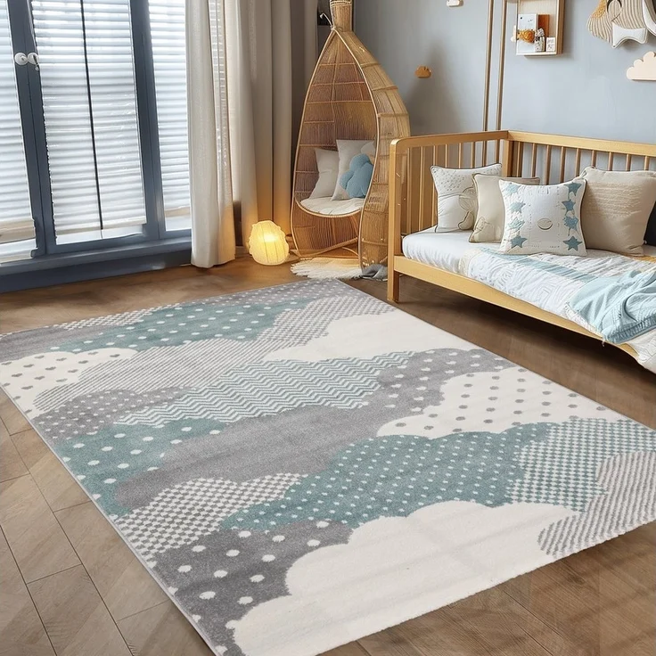 Carpettex Kinderteppich Wolken Design, Rund, Höhe: 10 mm, Teppich Kinderzimmer Wolke Design Kinder Teppich Blau Babyzimmer – Bild 5