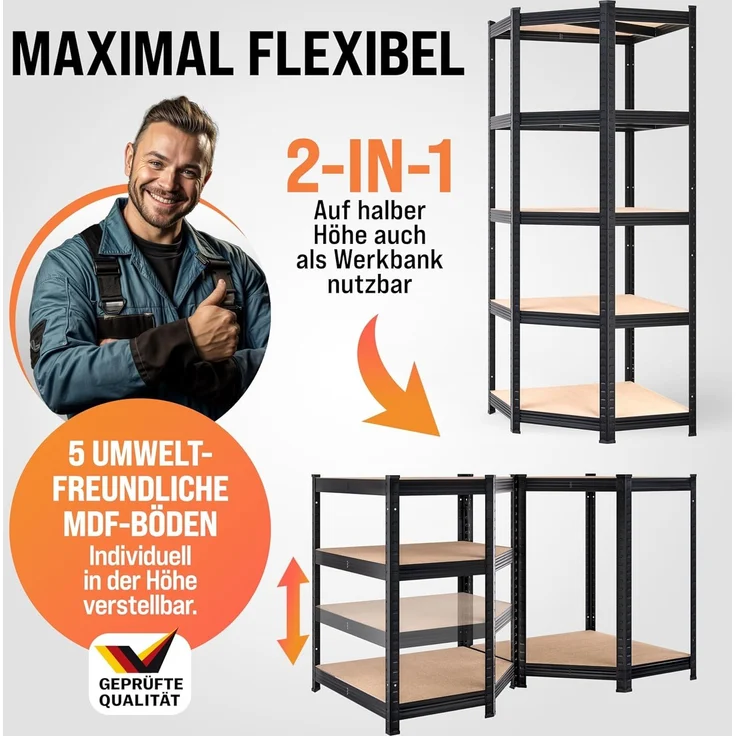 Monzana® 3er Set Schwerlastregal Eckregal 2625 kg 15 MDF-Platten Regal Lagerregal Kellerregal Steckregal Werkstattregal Regalsystem Schwarz – Bild 8