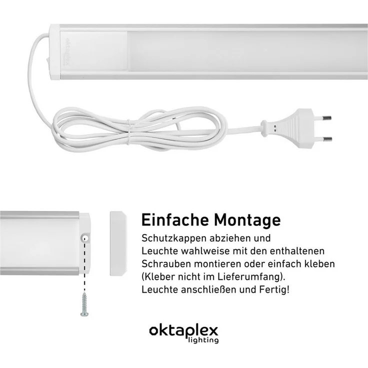 Oktaplex lighting LED Unterbauleuchte Aluminium Unterschrankleuchte Küche 40cm 475lm 6W, LED, warmweiß, 4000K Unterschranklampe Alu Küche mit Schalter – Bild 3