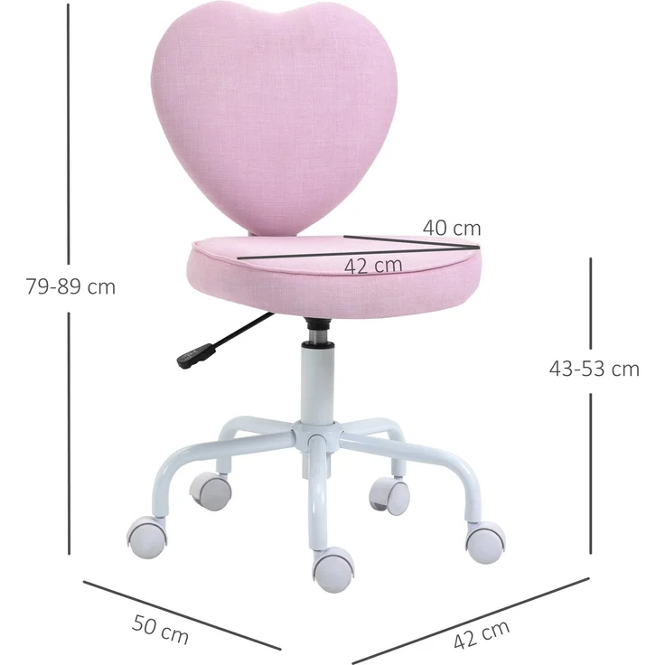MELAYR, Drehstuhl, niedliches Herz-Design, höhenverstellbar, Stoffbezug in Leinenoptik, rosa, 42 x 50 x 79-89 – Bild 5