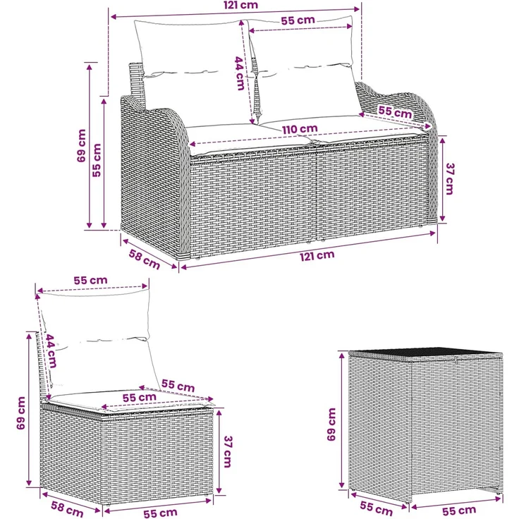 vidaXL Sofa Set 7 stk. Beige und Hellgrau Polyrattan und Stahl 3448689 – Bild 10