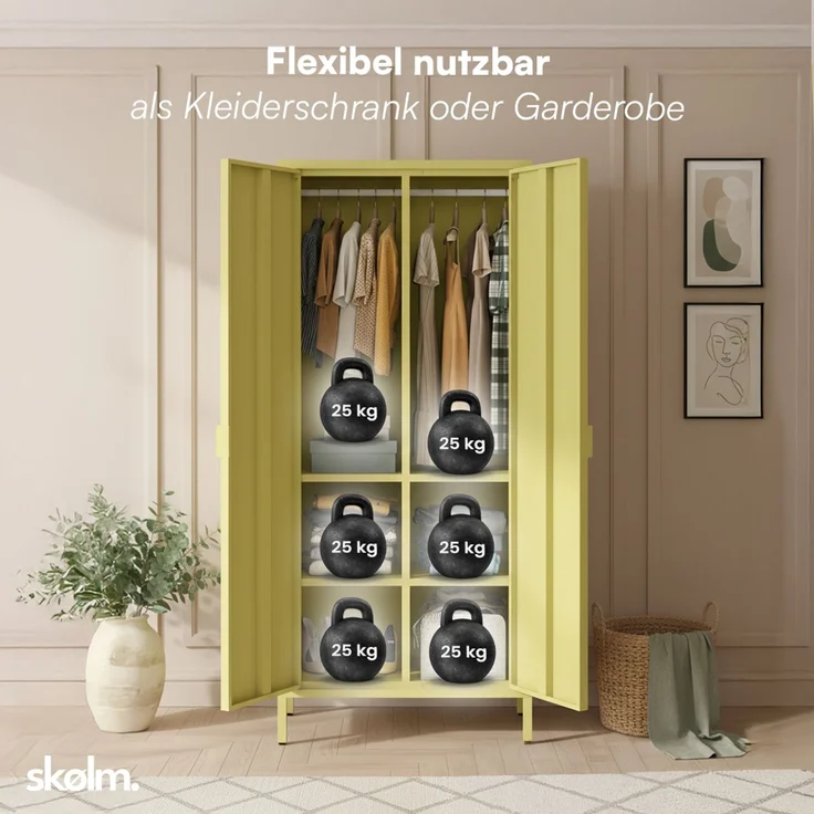 skølm 'Ituri' Kleiderschrank, Metall, 170x45x80 cm, gelb, Garderobe mit 4 Fächern und 2 Kleiderstangen – Bild 5
