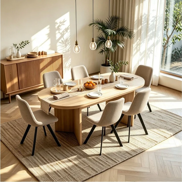 WILLIAMSPACE Essgruppe 7‑tlg Essgruppe, oval ausziehbarer Esstisch +6 Stühle, Bestehend aus einem Tisch und 6 Stühlen – Bild 1