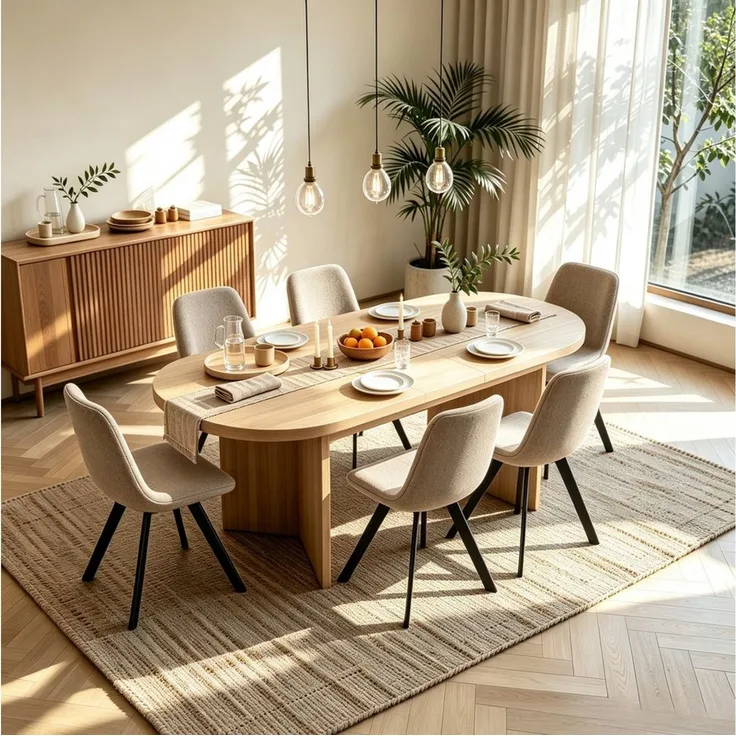 WILLIAMSPACE Essgruppe 7‑tlg Essgruppe, oval ausziehbarer Esstisch +6 Stühle, Bestehend aus einem Tisch und 6 Stühlen