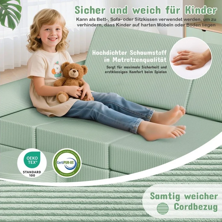 TLGREEN Kindersofa 15-teiliges modulares Kinderspielsofa aus Schaumstoff, abnehmbarer waschbarer Bezug, kinderfreundlich ohne scharfe Kanten, kreative Kuschelecke für Kinderzimmer & Kindergarten – Bild 4