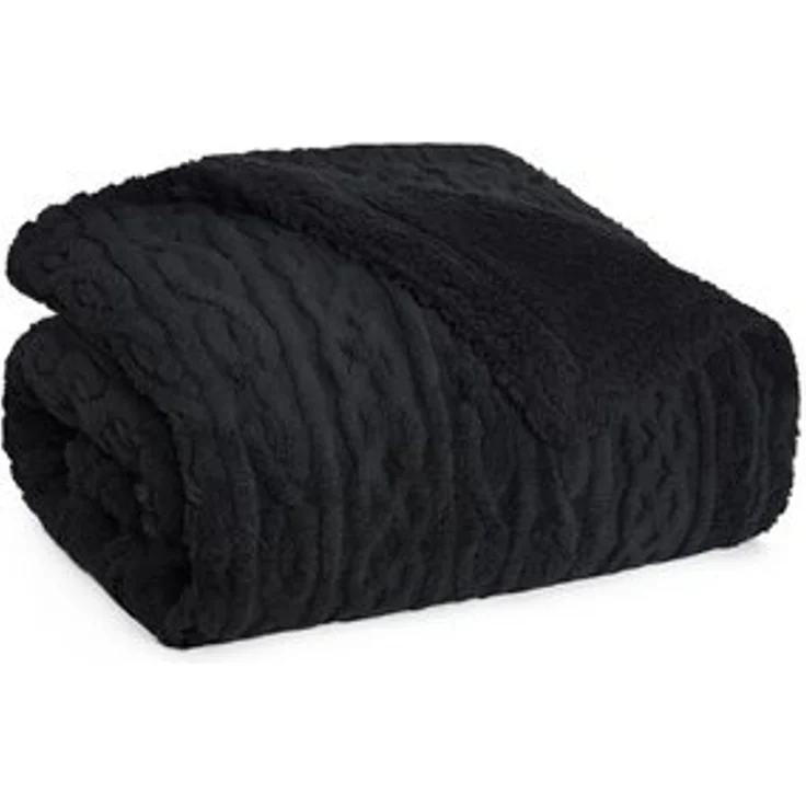 Blumtal Wohndecke, Oeko-TEX zertifiziert, waschbar, weiche Sherpa-Innenseite, Schwarz, 230x270 cm – Bild 6