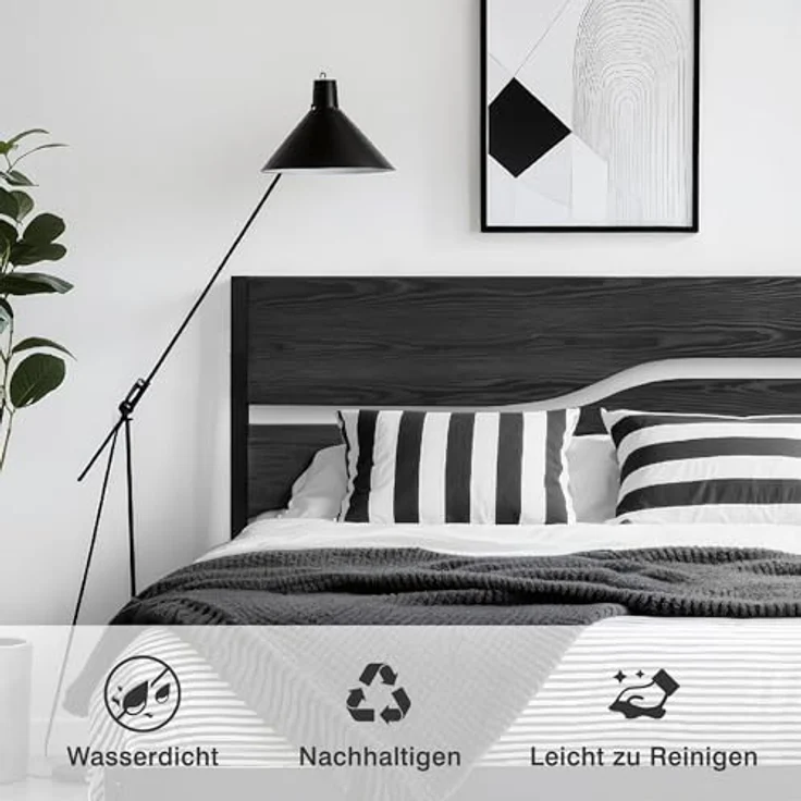 VECELO Bettgestell 140x200 cm, Metallbett mit Doppelschicht Holzkopfteil und Lattenrost, Modern Gästebett Jugendbett mit Stauraum Unter Dem Bett, Perfekt für Schlafzimmer, Schwarz – Bild 5