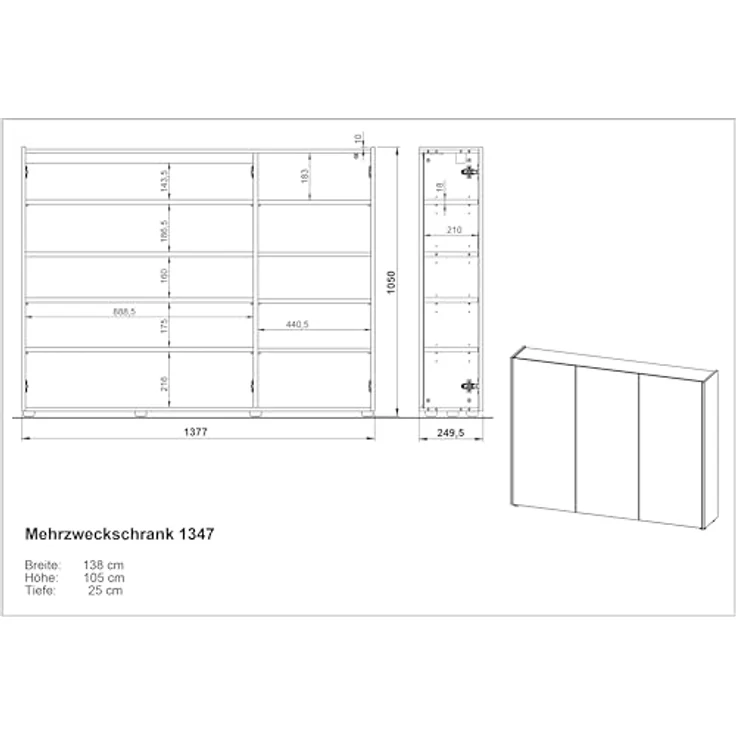 Germania 2-TLG. Garderoben-Set 9876-549 GW-Libbiano, in Graphit/Navarra-Eiche-Nb, mit geringer Tiefe, 138 x 200 x 25 cm (BxHxT) – Bild 3