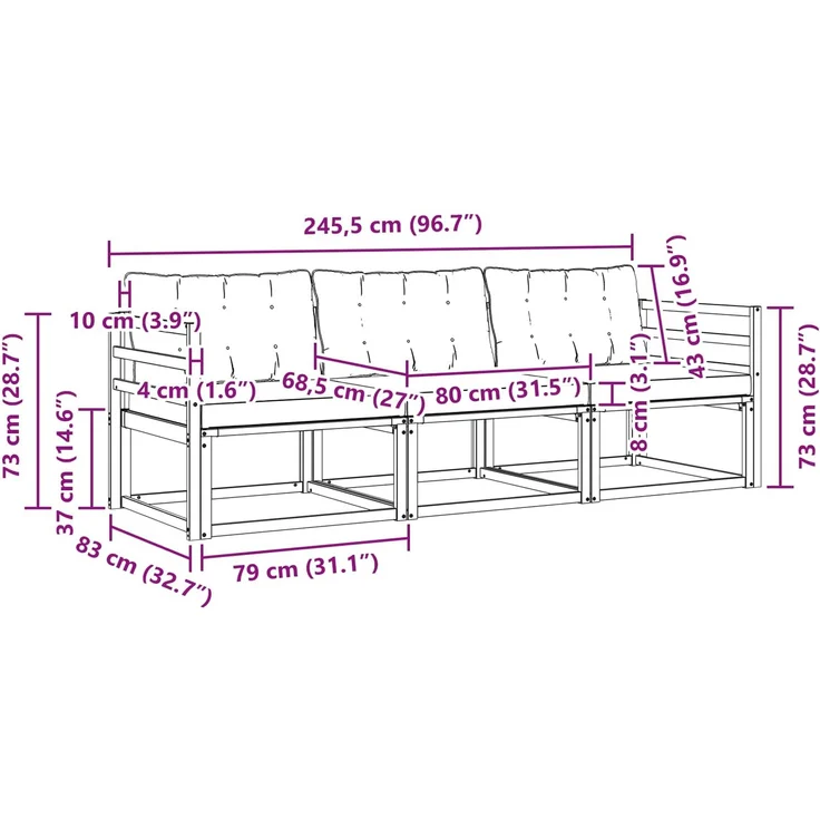 vidaXL Outdoor-Sofagarnitur 3 stk. Weiß und Schwarz 3388362 – Bild 9