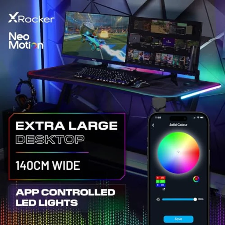 X Rocker Gamingtisch Lumio XL RGB - Gaming Schreibtisch mit Beleuchtung & App-Steuerung – Bild 4