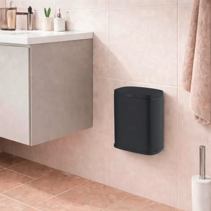 WENKO Wand-Kosmetikeimer Mod. Sare 3 Liter, Mülleimer mit Easy-Close Absenkautomatik, mattschwarz, lackierter Stahl und Anti-Fingerprint, Befestigung ohne Bohren – Bild 2