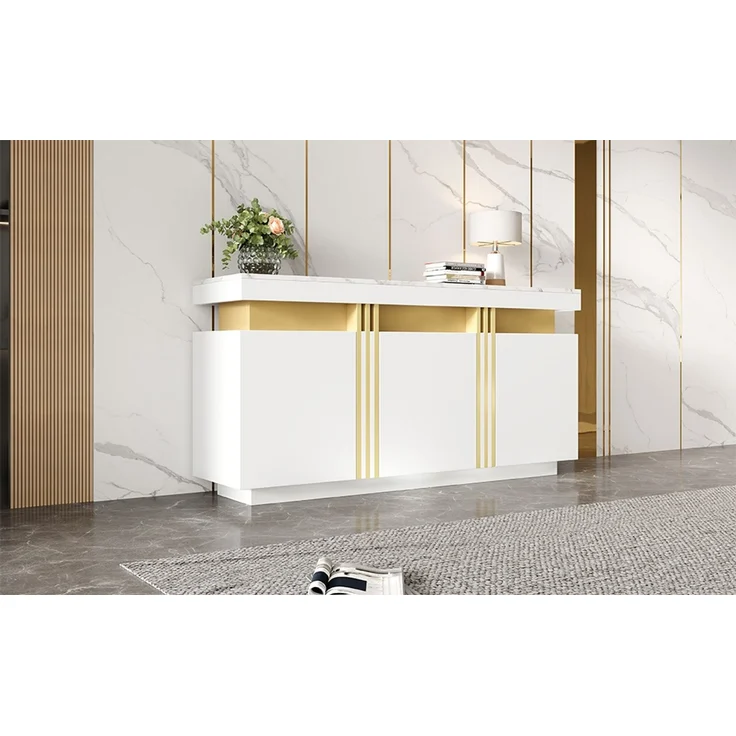 ZUBALIYA Sideboard 140x38x70 cm, mit 3 Türen, aus Spanplatte, Weiß – Bild 19