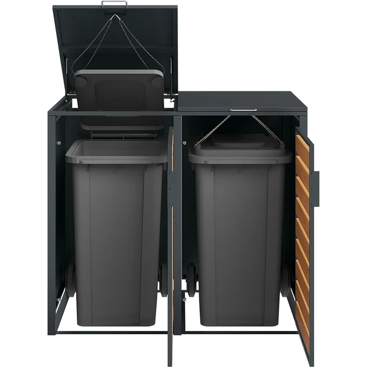 STEELSØN 'Kestra' Mülltonnenbox 2er je 240 Liter, anthrazit mit Holzoptik, Mülltonnenverkleidung aus Stahl, wetterfest, 116x80x134 cm, Müllbox für 2 Tonnen – Bild 10