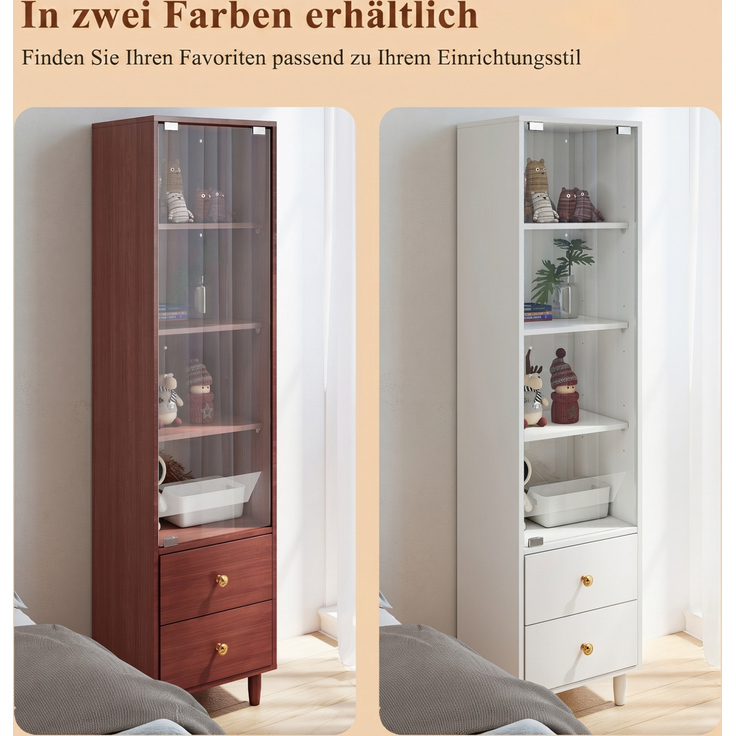 Vitrine 40 x 35 x 165 cm in Weiß mit Glastüren, LED-Beleuchtung und 2 Schubladen – Bild 8