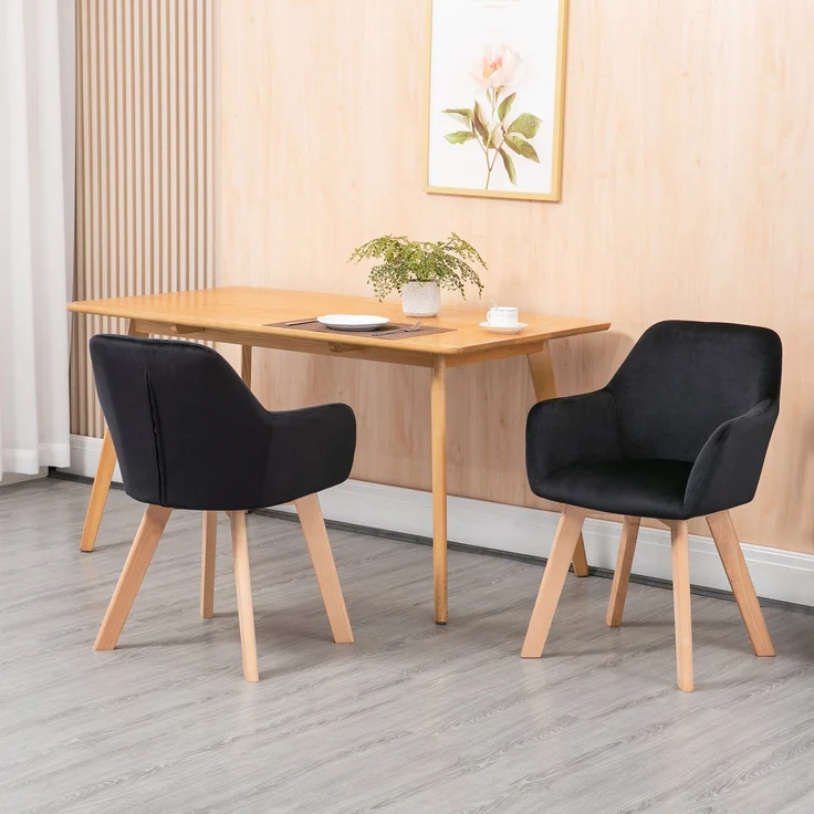 HOMCOM Esszimmerstuhl, Samt(100% Polyester), Gummiholz, Schwarz, 54L x 57B x 80H cm – Bild 2
