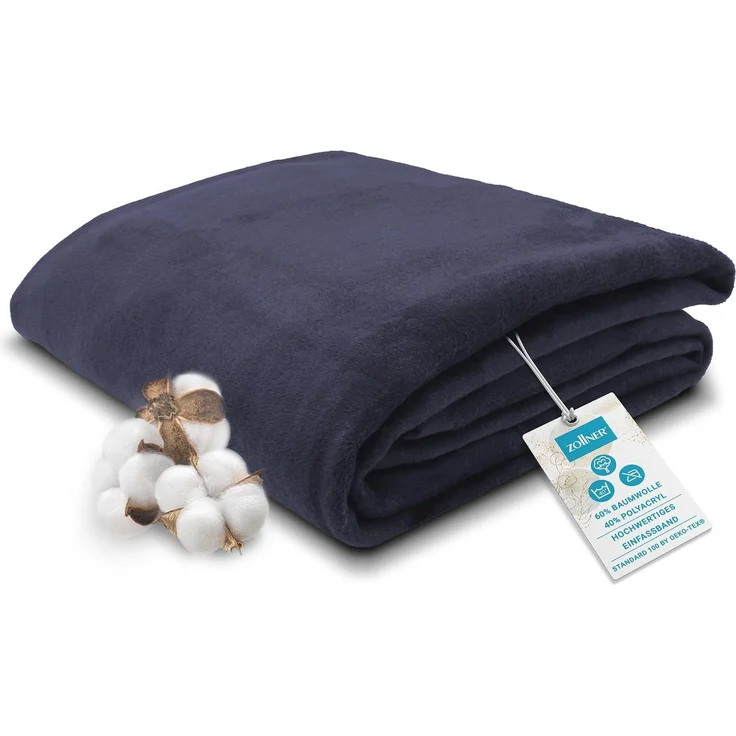 ZOLLNER Kuscheldecke mit Einfassband, 220x240 cm, dunkelblau (marine) – Bild 1