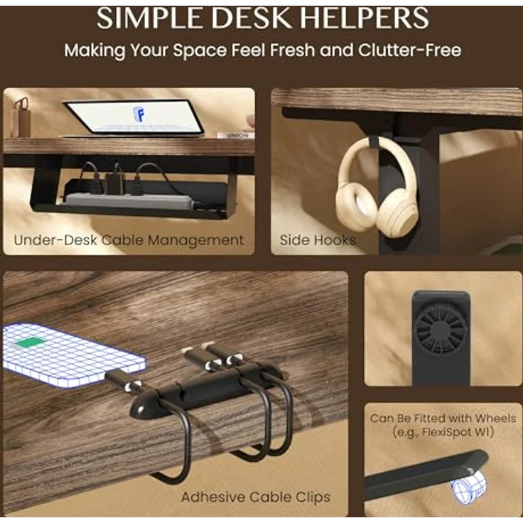 FLEXISPOT Höhenverstellbarer Schreibtisch Gestell, Elektrisch Tischbeine mit 2 Motoren & LED-Höhenanzeige & 4 Speicherfunktionen, inkl. 2 Haken & Kabelmanagement, Weiß – Bild 7