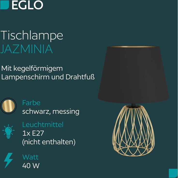 EGLO Tischleuchte JAZMINIA DH 30x45.50 cm schwarz Tischlampe Klemmleuchte Schreibtischleuchte Schreibtischlampe – Bild 2
