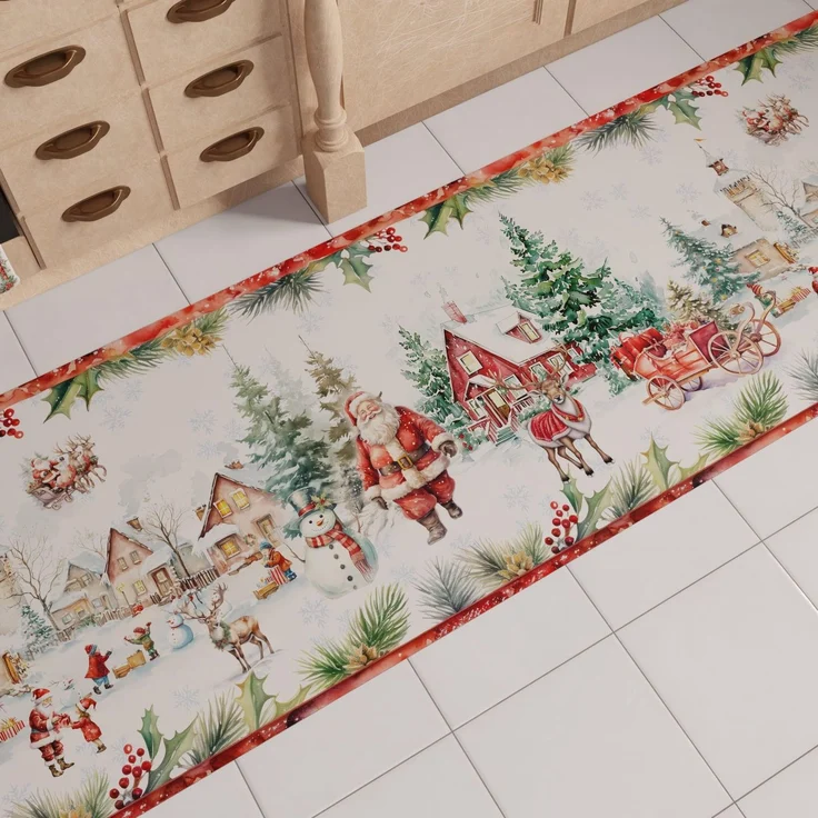PETTI Artigiani Italiani - Weihnachts-Küchenläufer, rutschfest und waschbar, Weihnachtsteppich 52x480 cm, Xmas Santas Land, Made in Italy