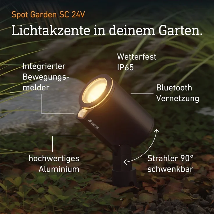 Steinel Gartenstrahler Spot Garden SC 24V, inkl. Erdspieß, RGBWW, 16 Mio. Farben, Bewegungsmelder, dimmbarer, App-Steuerung, Plug & Play, IP65, Anthrazit – Bild 2