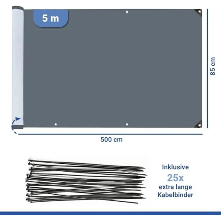 Maximex Balkon-Sichtschutz ANTHRAZIT Uni, Glasfaserverstärkte Balkonsichtschutzfolie, UV- und witterungsbeständig, Zuschneidbar, 5 m x 85 cm – Bild 3
