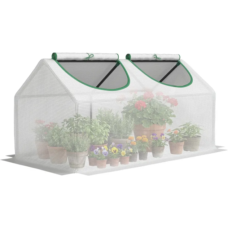 MELAYR, Mini-Gewächshaus mit 2 aufrollbaren Fenstern, hochdichter PE-Folie (140 g/m²), 120 x 60 x 60 cm, weiß