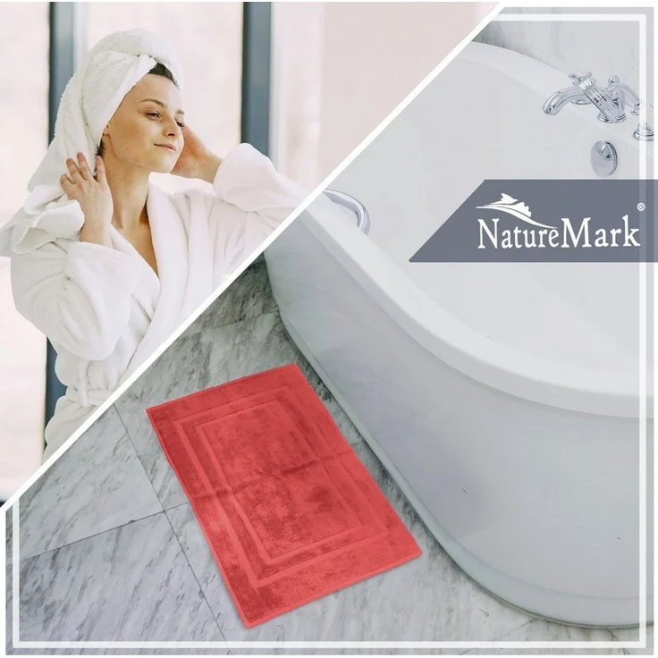 NatureMark Badematte 2er-Set Badvorleger 50x80cm, strapazierfähig, Baumwolle, rechteckig, Badematte 2-tlg, Duschmatte Duschvorleger, Premium Qualität, 50x80cm, Rot – Bild 4