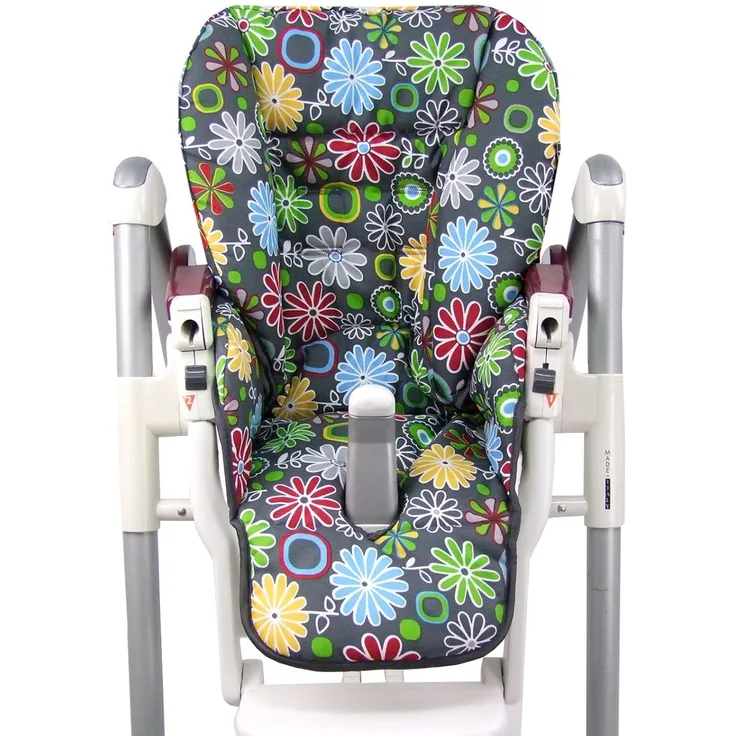 BAMBINIWELT Ersatzbezug Sitzkissen Bezug kompatibel mit Peg Perego Prima Pappa-Diner (grau bunte Blumen)