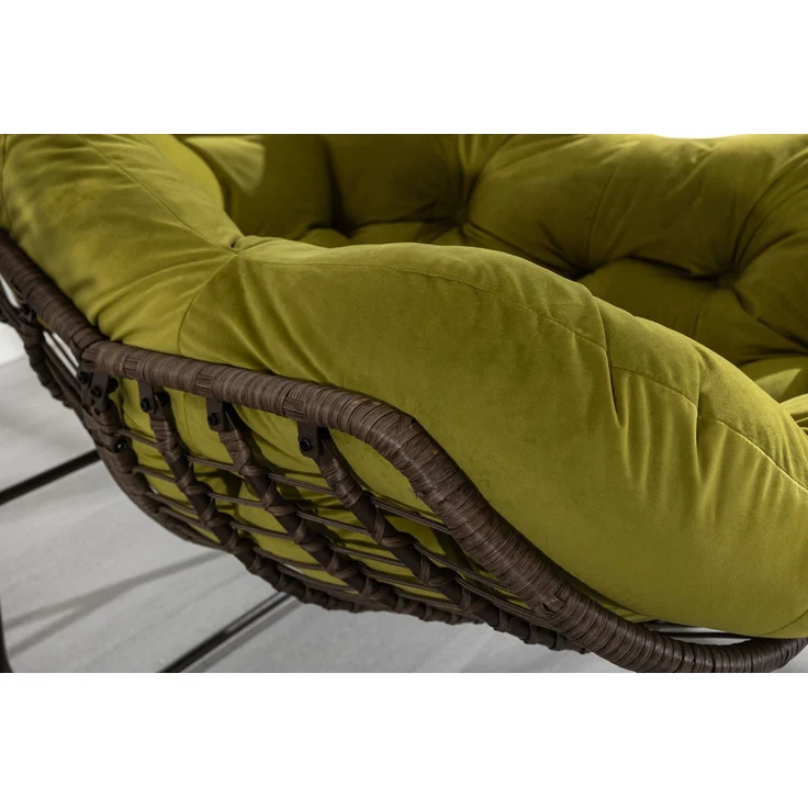 JARDJ Rattan-Schaukelstuhl für den Außenbereich, gepolsterter Schaukel- und Liegesessel für Veranda, Wohnzimmer, Terrasse, Garten, Olivgrün – Bild 7