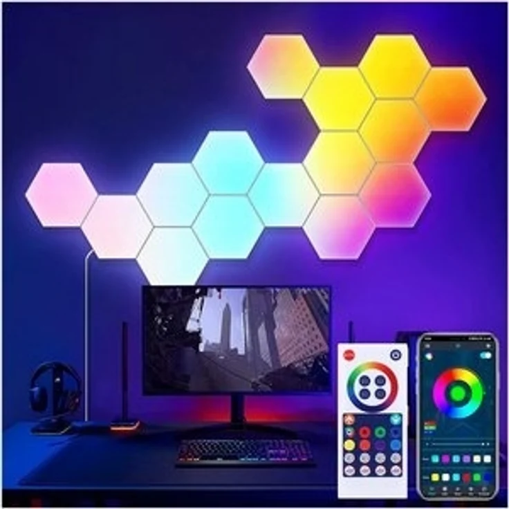 Jibenhome LED Dekolicht Hexagon LED Panel, Sechseck Light, Musik Sync, Smart Wandleuchte, RGB, Mit Bluetooth-App und Fernsteuerung Ambiance Wandleuchter für Gaming – Bild 6