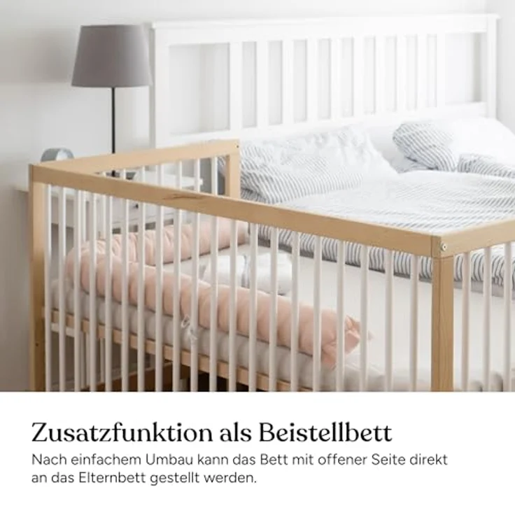 Ehrenkind® Babybett PUR 120x60 aus Buchenholz | Natur | Kinderbett 9-Fach höhenverstellbar mit entnehmbaren Stangen | Baby Bett – Bild 8