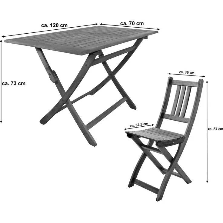 Balkonmöbel Set 5tlg Akazie Klapptisch 120 x 70 cm CALEA/BLOOM 66547830 – Bild 3