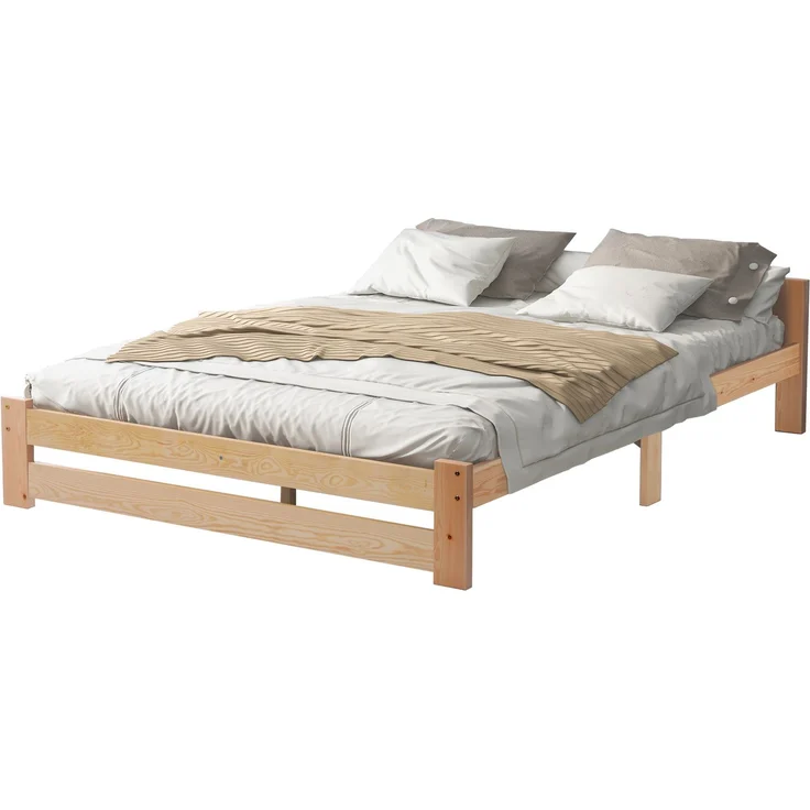 Solide Massivholzbett Futonbett Massivholz Natur Bett aus mit Kopfteil und Lattenrost , Natur (200x140cm) – Bild 8