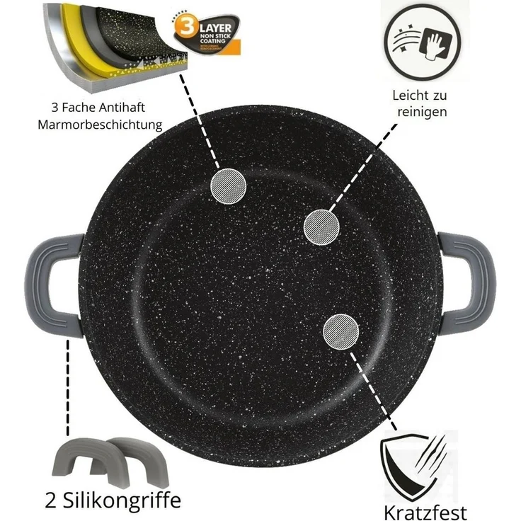 Cheffinger Schmorpfanne mit Glasdeckel, Aluguss schwarz, Ø 28 cm – Bild 4