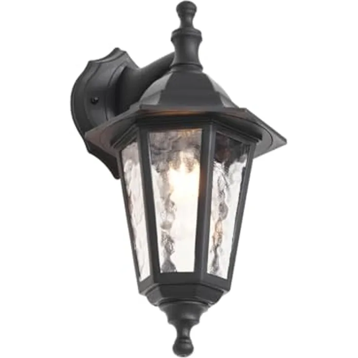 Qazqa Außen-Wandleuchte New haven hammered, ohne Leuchtmittel, E27, Schwarz, Klassisch / Antik, Kunststoff, 1-flammig